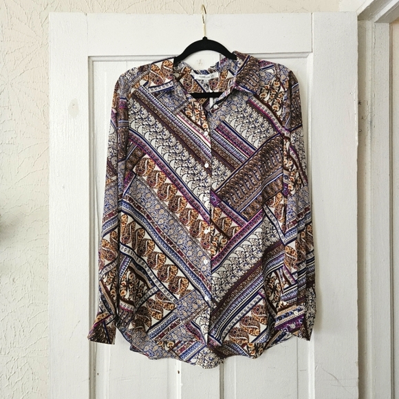 Rose + Olive Women’s Long Sleeve Button-Up Blouse Size Large, Multicolor - Picture 1 of 7